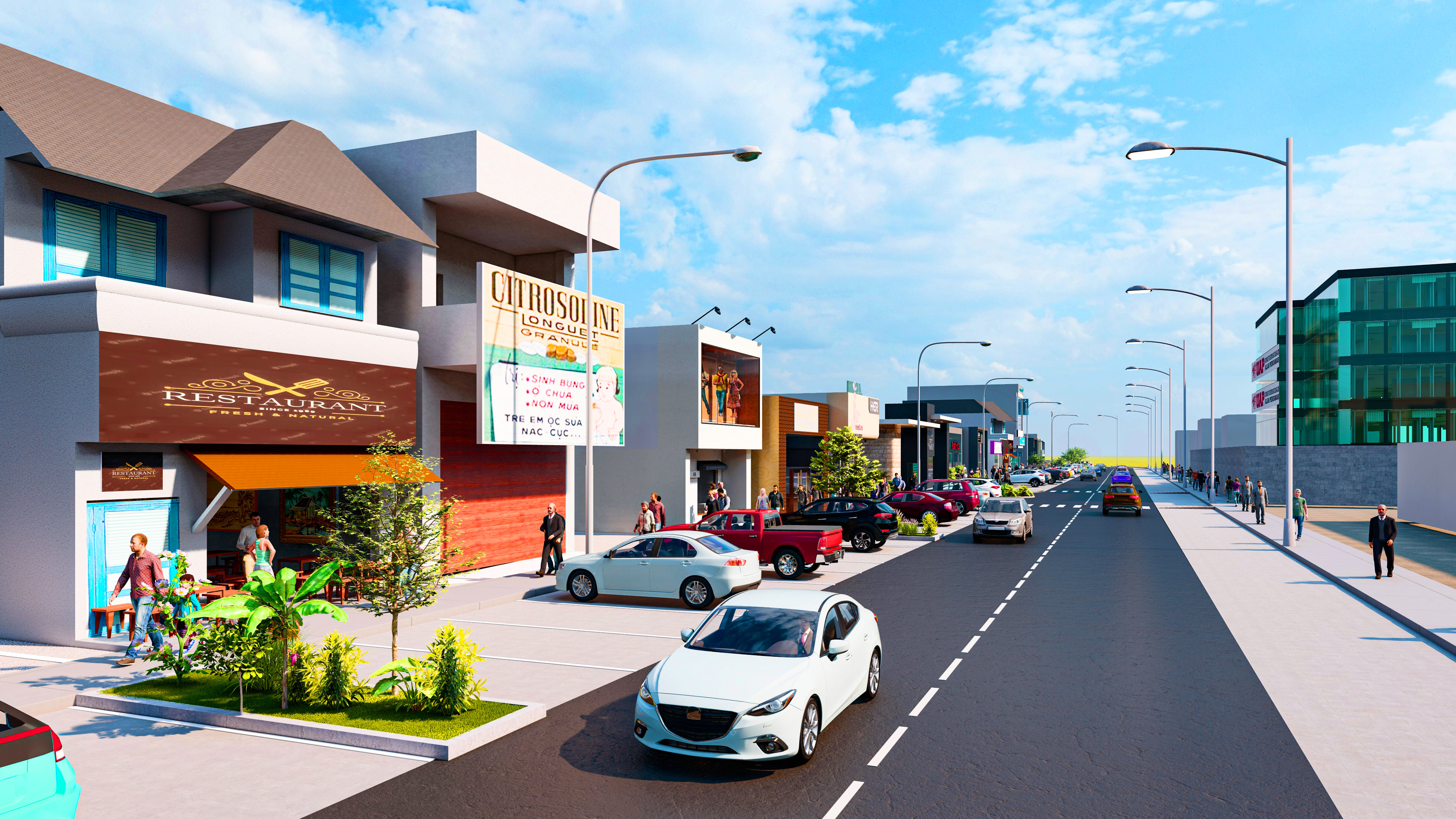Render de edificio en zona comercial